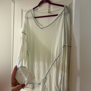 We The Free White V-Neck Top with Blue Trim